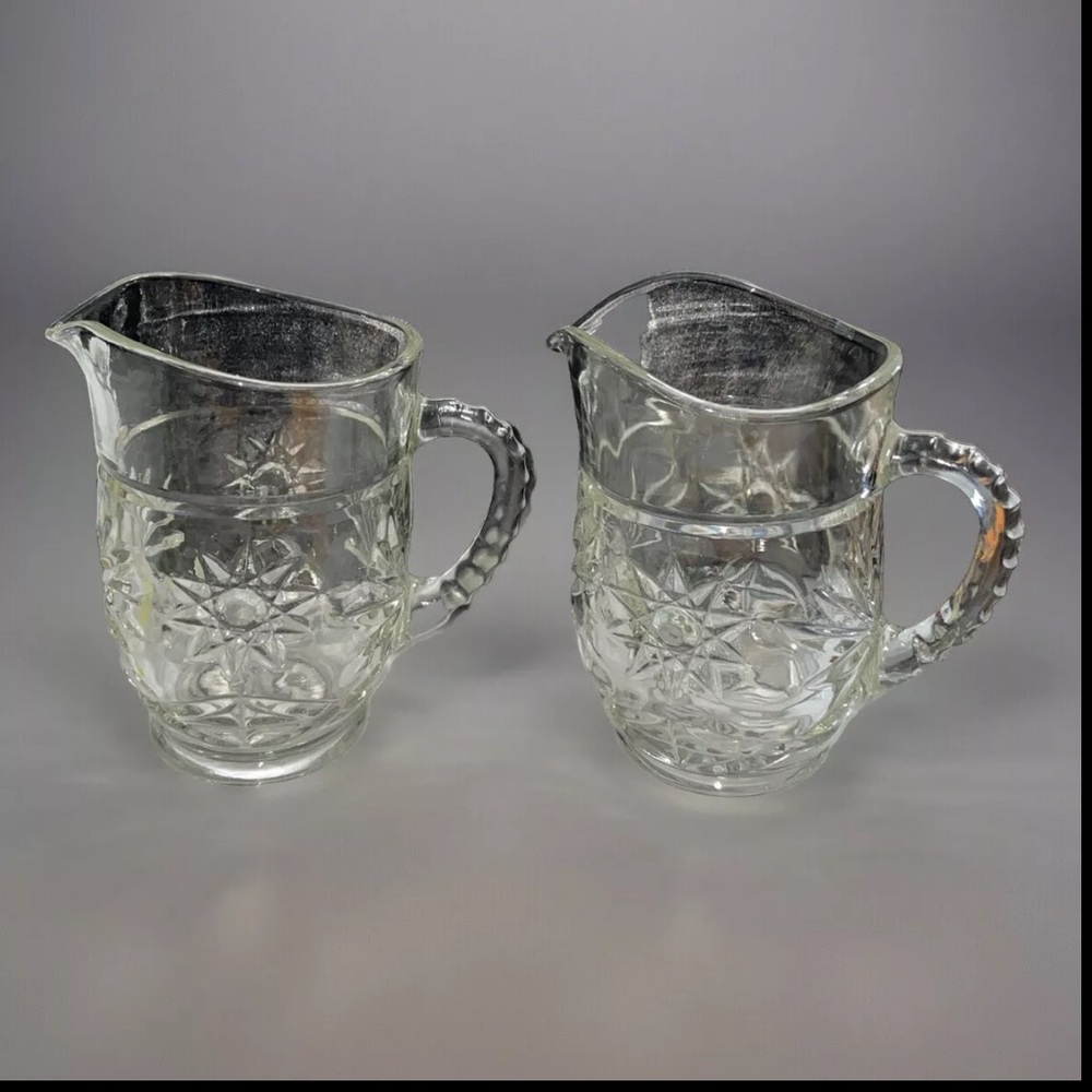 VTG✨Set of 2 Clear Glass Pitcher Anchor Hocking Star of David EAPC Small‎ 5 1/2"